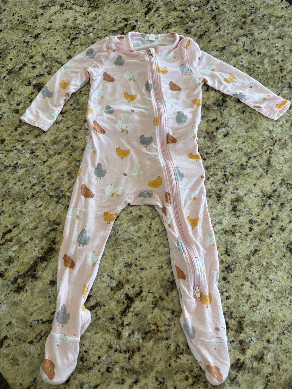 Angel Dear Pink Chicken Print Footed One-Piece